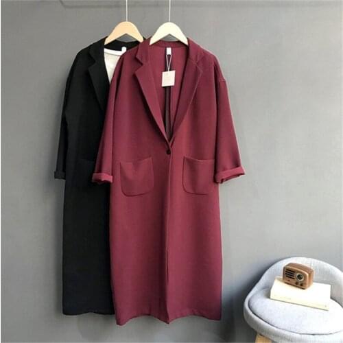 Oversize Women Trench Coat 2019 Spring Autumn New Style Loose Suit Collar Solid Elegant Pocket Windbreaker Office Female Q239