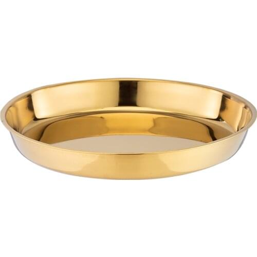 Thickened stainless steel disc metal pallet Large flat bottom deep plate Golden Creative cake plate Restaurant plate plates set