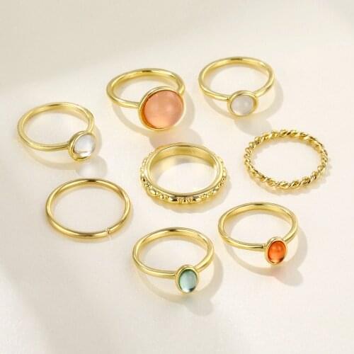 VG 6YM New Fashion Hollow Rings Set for Women Punk Metal Geometric Round Finger Ring Fashion Jewelry Female Wedding Party Gifts