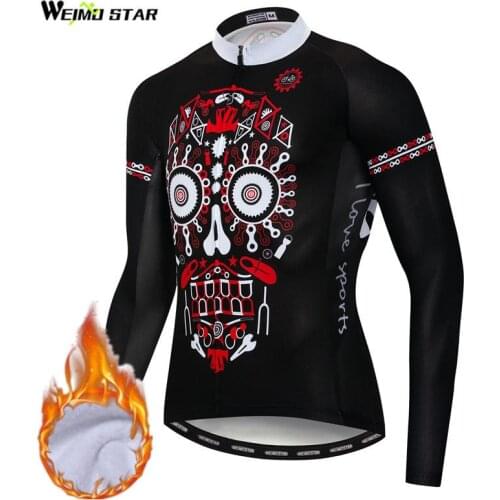 Weimostar 2019 Skull Cycling Jersey Winter Thermal Fleece Pro Team MTB Bike Jersey Bicycle Clothes Long Sleeve Cycling Clothing