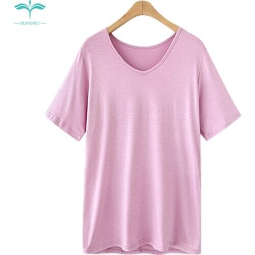 Womens T-Shirt 2018 Fashion New Short-Sleeved T-Shirt Solid Color Loose Wild Casual T-Shirt Seven-Color Selection M To 6XL Size