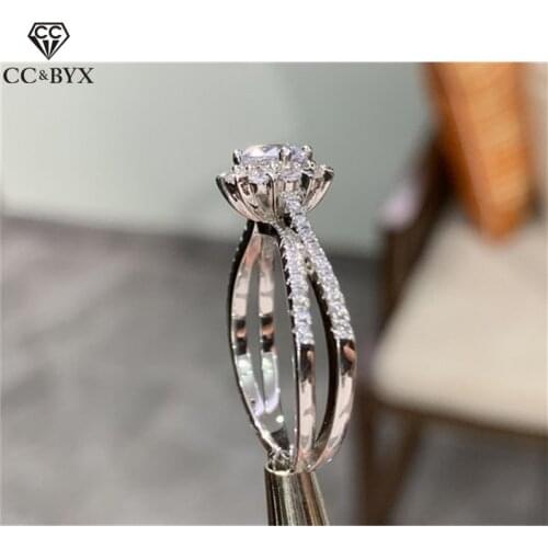 CC Rings For Women S925 Sterling Silver Simple 5.5mm Cubic Zirconia Wedding Ring Bridal Jewelry Accessories Drop Shipping CC1612
