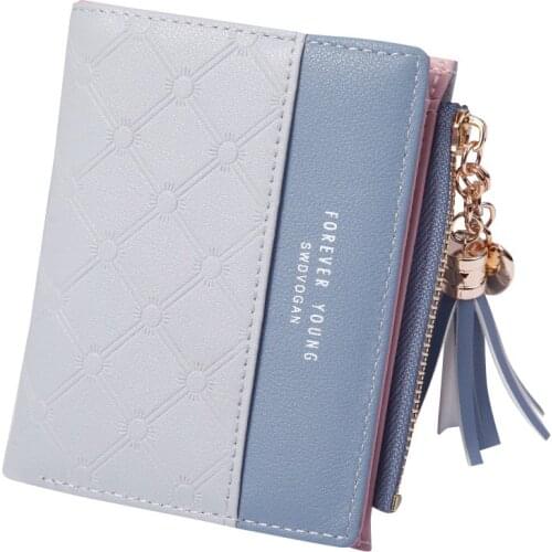 Women Tassel Zipper Purse PU Leather Patchwork Color Wallet Money Card Holder Bag Wallets Gifts -OPK