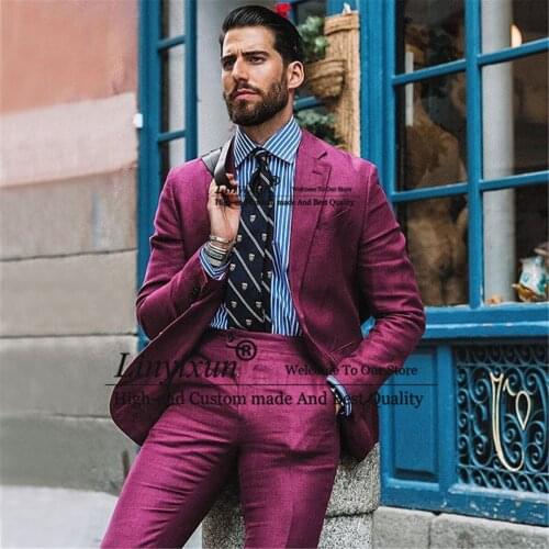 Handsome Men Suits 2 Pieces (Jackets+Pants) Notched Lapel Wedding Blazers Male Tuxedos Groom Wear Tailored Prom Costume Homme