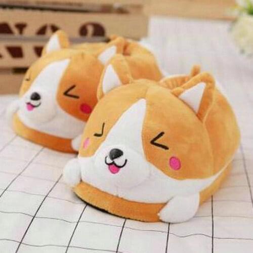 Winter warm Indoor floor bedroom Cotton Koi dog slippers cartoon cute plush Keji slippers home slip cotton pad shoes