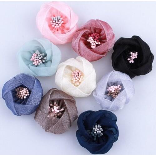 200PCS 10PCS 4CM High Quality Mini Silk Flower With Stamen For Headbands For Hair Clips Hair Accessories You Pick Colors