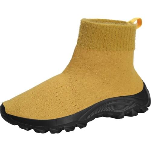 2020 winter socks shoes slope heel increase short boots womens thick-soled high-top sneakers