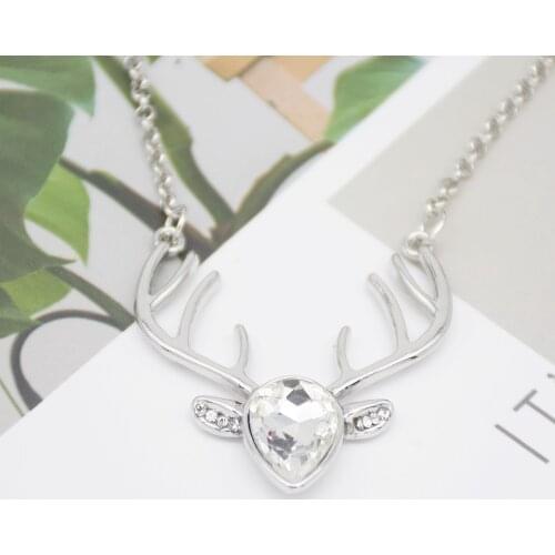 30 Zircon Love heart Elk Head Small Art Elf Antlers pendant Necklace Animal Fox Christmas Deer Necklace Lucky Amulet Jewelry