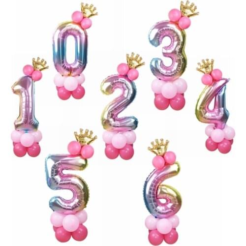 32inch Rainbow Number Balloon Foil Balloons Stand Balloon Happy Birthday for Kids 1st Birthday Party Decoration