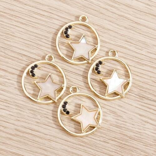 4pcs 21x18mm Cute Crystal Moon Star Charm for Making Pendants Necklace Bracelet Drop Earrings DIY Jewelry Findings Accessories