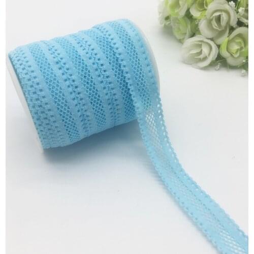 5yards/lot 5/8"(16mm) Sky blue Bilateral Lace Grid Fold Over Elastic Spandex Lace Band Ties Hair Accessories Lace Trim