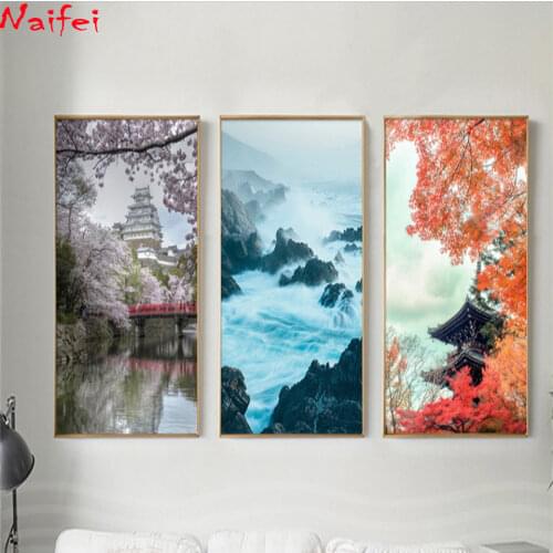 5d diy diamond painting 3 panel Japanese Mount Fuji Cherry Flower landscape Home Decor Painting full drill diamond embroidery