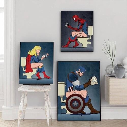 5D DIY Diamond Painting Superhero Character Read Magazine In The Toilet Painting Marvel Cartoon Posters Bathroom Decor