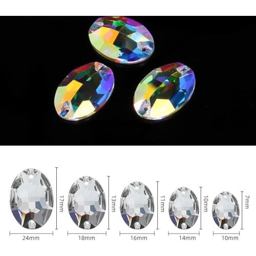 72/48/36/24/12 Pcs Oval Sew on Rhinestone Needlework Diamond Crystal Dancing Outfit Wedding Dress Crystal AB AAA K9 Glass