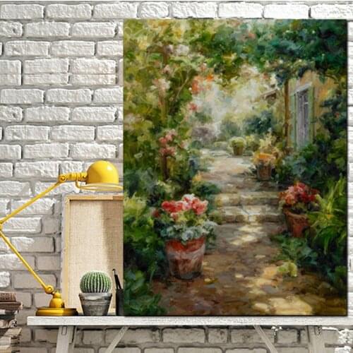 HD Print Abstract Pastoral Garden House Landscape Oil Painting on Canvas Modern Custom Poster Art Wall Picture for Living Room