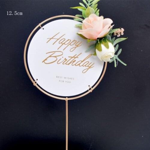 Acrylic Happy Birthday Cake Topper Gold Wedding Cake Toppers with Rose Artificial Flowers Birthday Cake Party Decorations Kids