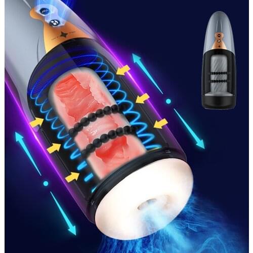 Automatic Telescopic Rotation Male Masturbator Cup Vibrating Sucking Vagina Real Pussy Adult Masturbator Blowjob Sex Toy for Men