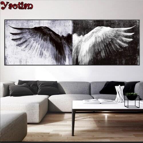 Large DIY Diamond Painting Black And White Angel Wings 5D Mosaic Diamond Embroidery Full Square/Round 3D Picture Of Rhinestone