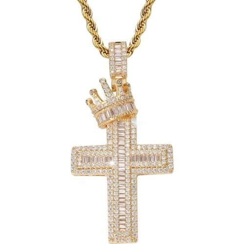 Bling Crown Cross Pendant Necklace Iced Out Cubic Zirconia Silver Gold Wedding Party Chain Men Women Hip Hop Jewelry Necklaces