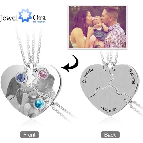 JewelOra Personalized Birthstone Engraved Name BFF Necklaces for Women 3pcs/Set Custom Photo Best Friend Necklace Family Gifts