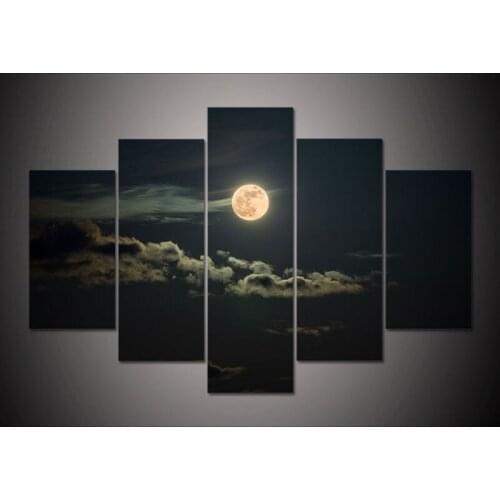 5 Panel Large HD Printed Oil Painting Moon Landscape Poster Canvas Print Art Home Decor Wall Art Pictures For Living Room