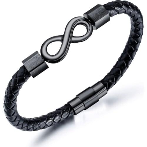 Infinite sign Weaved Leather Bracelets&Bangles For Men woman Black/Steel color Wristband Cuff Jewelry boy Gift Dropshipping