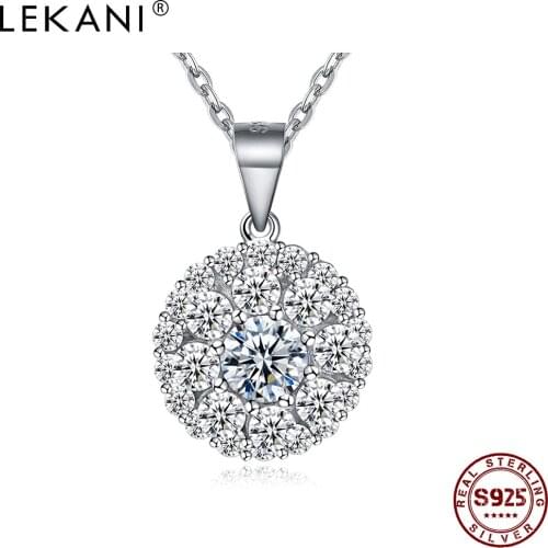LEKANI 925 Sterling Silver Rotatable Necklaces For Women Cubic Zirconia Flower Pendant Necklace Fine Jewelry Friendship Gifts