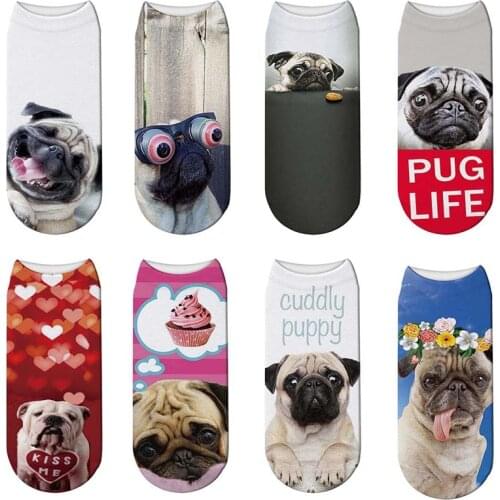 Hot Sale Fashion 3d Printed Cartoon Dog Socks Women Cute Shar Pei Dog Cotton Short Socks Funny Winter Cats Ankle Socks