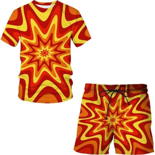 2021 New Luxury Gorgeous vertigo 3D Print Mens Sets Summer Short Sleeve T-shirt & Shorts Tracksuit Unisex Clothes Customized