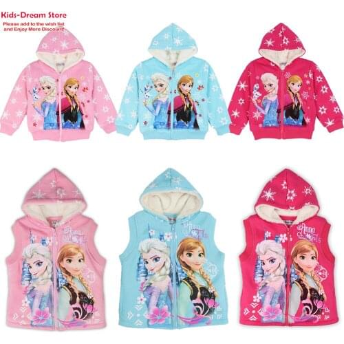 New Autumn Winter Girls Printing Coats Cartoon Anna Elsa Baby Girls Clothes Outerwear Kids Windbreaker Girls Hooded Wool Jackets