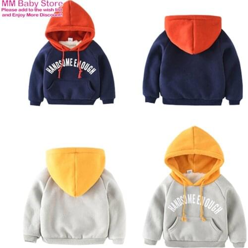 2-7Years Autumn Winter Girls Boys Cute Letter Color Matching Sweatshirts Baby Kids Children Warm Fleece Hoodies Four Colors