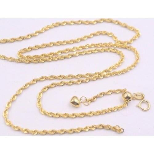 New Pure 18K Yellow Gold 2mm Rope Link Chain Necklace 19.68''L