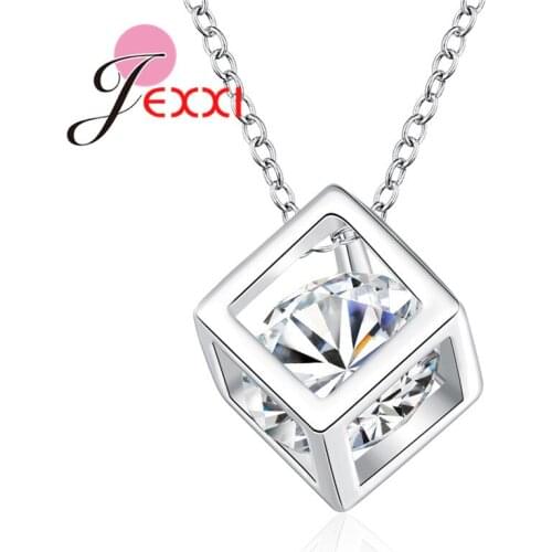 925 Sterling Silver Necklace With Square Clear Crystal Woman Pendant Necklace Nice Angle Wing Design Wedding Party Jewelry