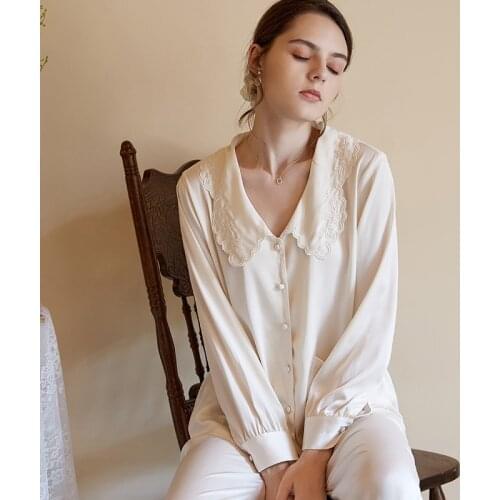 Fashion Pajamas Women Autumn Sleepwear Long sleeve White Stain Pajama set Minimalist Design
