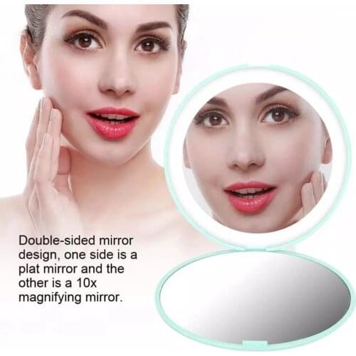 Mini Portable Lights LED Makeup Mirror 10X Magnify Hand Hold Foldable 12 LEDs Pocket Makeup Mirror Light Cosmetic Tools Beauty