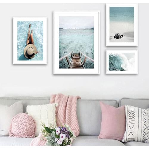 Travel Poster Beach Flipper Canvas Painting Nordic Stairway Art Print Ocean Waves Modern Wall Picture For Living Room Home Decor
