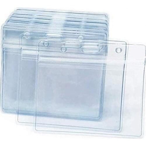 10Pcs 4x3inch ID Card Holder Transparent Waterproof Horizontal PVC Resealable Record Card Holders Adults Badge Holder