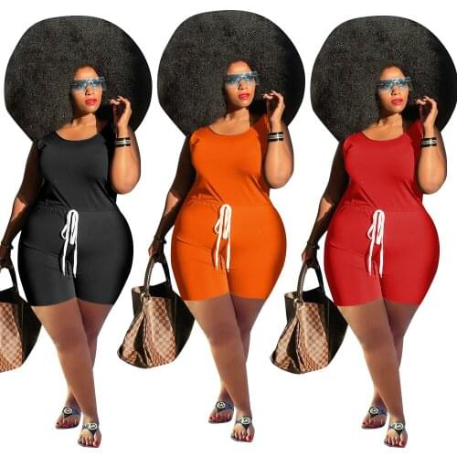 Plus Size 4XL 5XL Short Playsuit Women One Piece Elegant Bodycon Jumpsuit Black Orange Chic Rompers Clothes Overalls 2021
