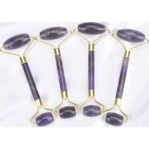 Crystal Natural Amethyst Face Massager Double Head Smooth Lifting Facial Massage Body Rollers Skin Care Tools Jade Face Rollers