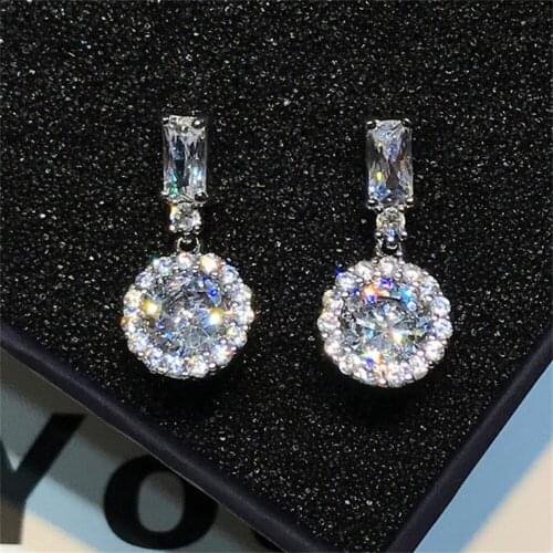 Women Earrings Silver Plated Round Cubic Zirconia Earrings Banquet Couple Wedding Earrings Give Girlfriend Gift Fashion Jewelry