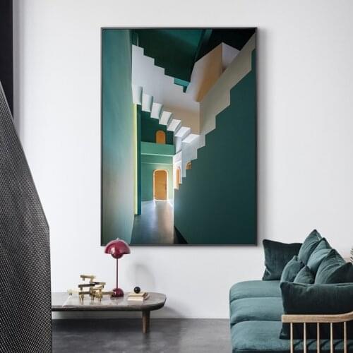 Modern Green 3d Building Canvas Painting Nordic Poster Print Living Room Bedroom Office Picture Wall Art Decoration Home Decor