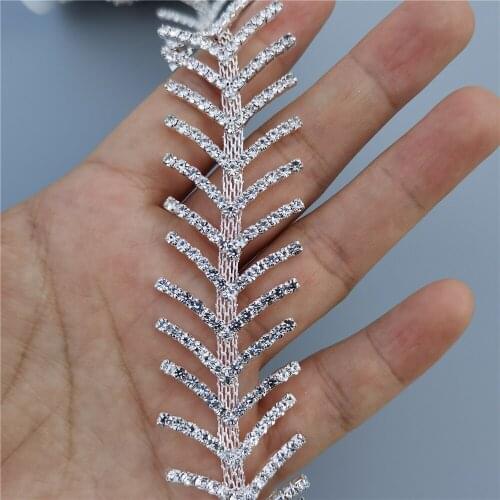 12 inches Rhinestone Crystal Chain Fishbone Bling Diamante Diamond Trim Ribbon Gem Sparkle 0.98" Width Necklace Applique Crafts