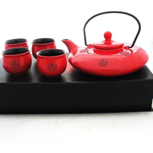 Wedding gifts five flat pot glaze tea factory wholesale Double Happiness breeze