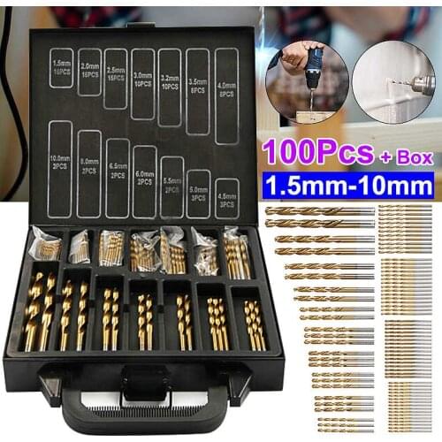 99Pcs 1.5mm-10mm Titanium Coated Twist Drill Bit High Steel for Woodworking Metal Plastic And Aluminum HSS Drill Bit Set w Case
