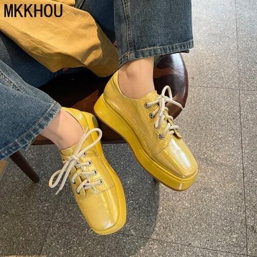 MKKHOU Fashion Single Shoes Womens New Summer Genuine Leather Lace-up Comfortable Thick-soled Mid-Heel Casual Lightweight Shoes