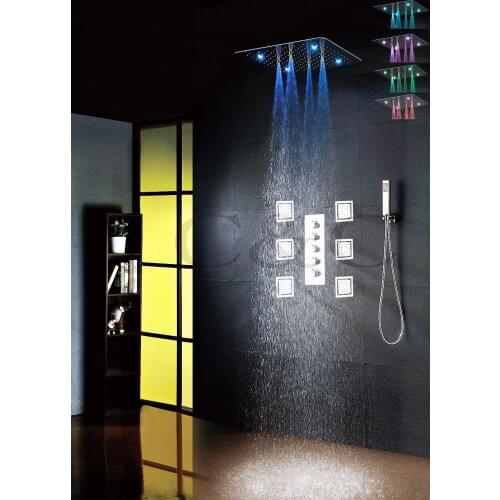 Bathroom Spraying & Rainfall Shower Faucet 20 Inch Two Functions LED Shower Head 4 Water Functions Work Together Or Separately