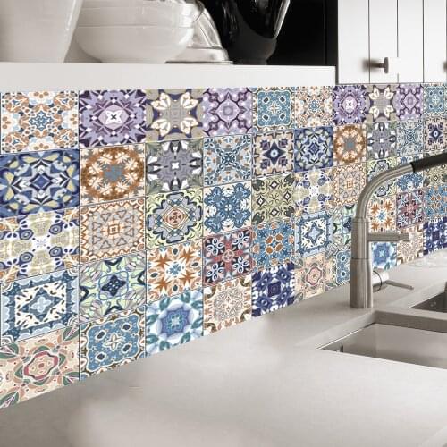 3D Oriental Retro Style Seamless Mosaic Pattern Hand Drawn Abstract Wall Sticker Bathroom Waist Line Home Decor Removable Poster