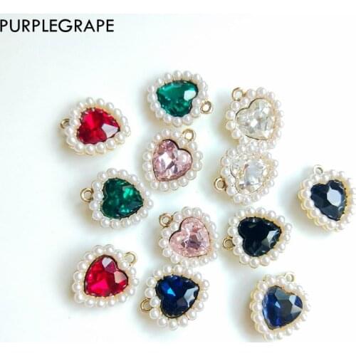 Japanese and Korean fashion pearl zircon love multicolor single hanging DIY handmade earrings accessories pendant a pack of 4