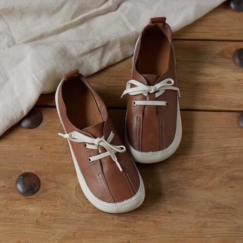 2021 Designer Shoes Sewing Decoration Genuine Leather Loafers For Women Handmade Soft Flats Black/Brown