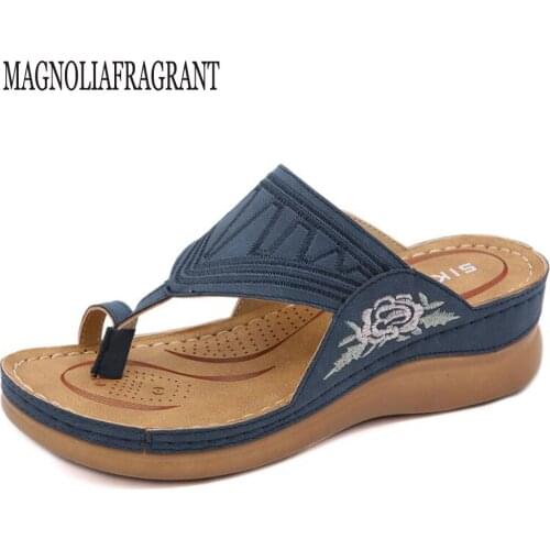 New Summer Women Slippers Wedges Platform embroidery Flip Flops Beach Shoes Ladies Slides Party Sandals Zapatos De Mujer hy935